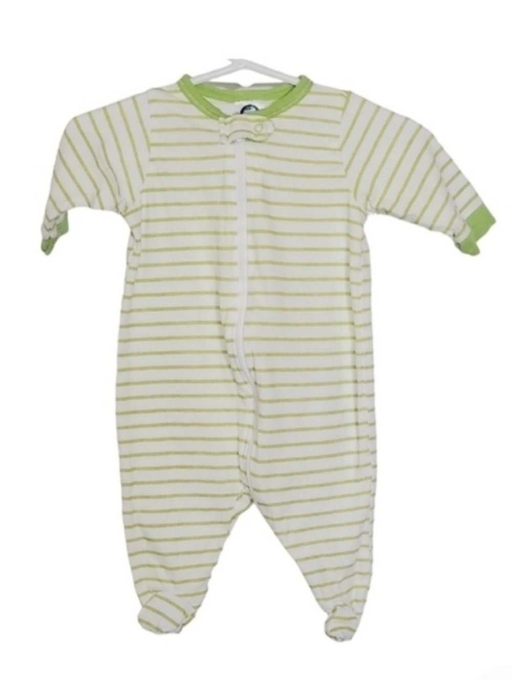 K1101 * Gerber Striped Footed Pajamas White Green Size Newborn